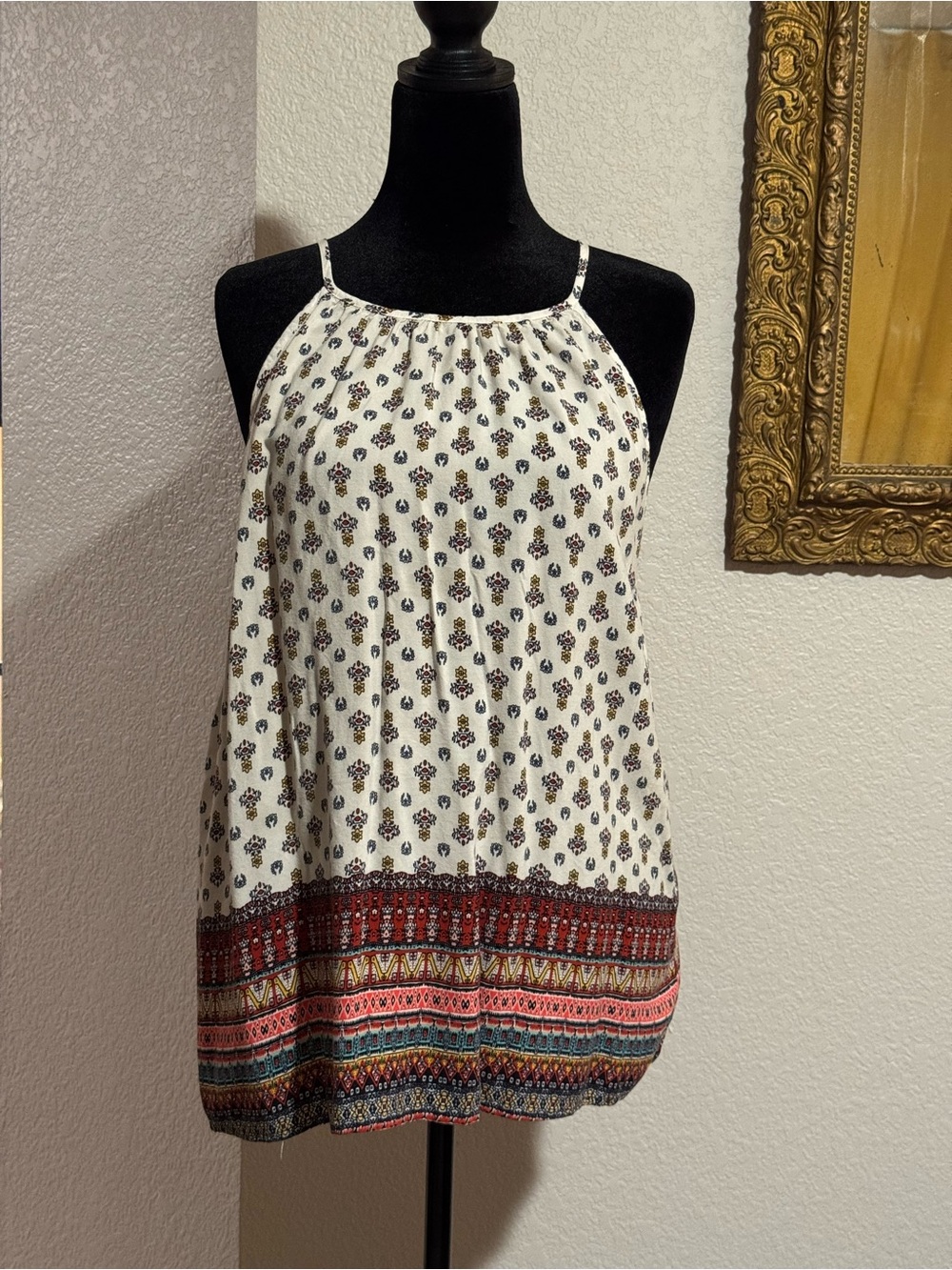 Massimo Cream Halter Camisole with Multicolor Border Print